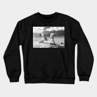 Close up of metal mooring cleat and rope in the docks Crewneck Sweatshirt